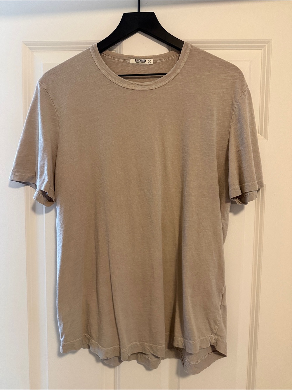 Buck Mason Short Sleeve Crewneck Slub T-Shirt Curved Hem — Sandstone